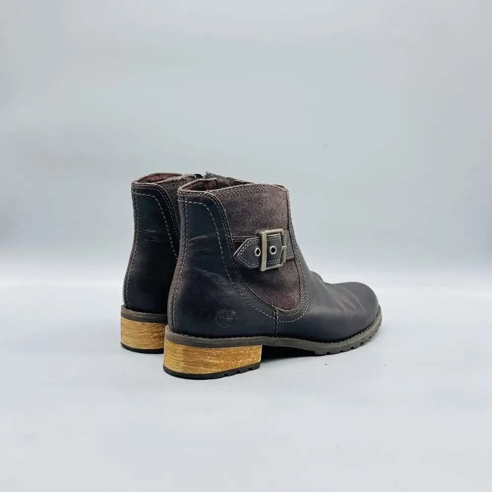 Timberland Boots Womens 7 Brown Leather Earthkeepers Ankle Buckle Zip Booties